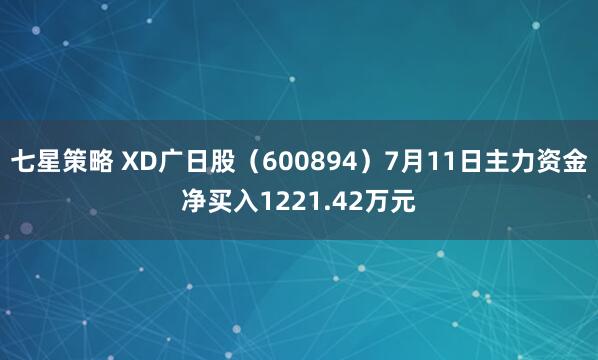 七星策略 XD广日股（600894）7月11日主力资金净买入1221.42万元